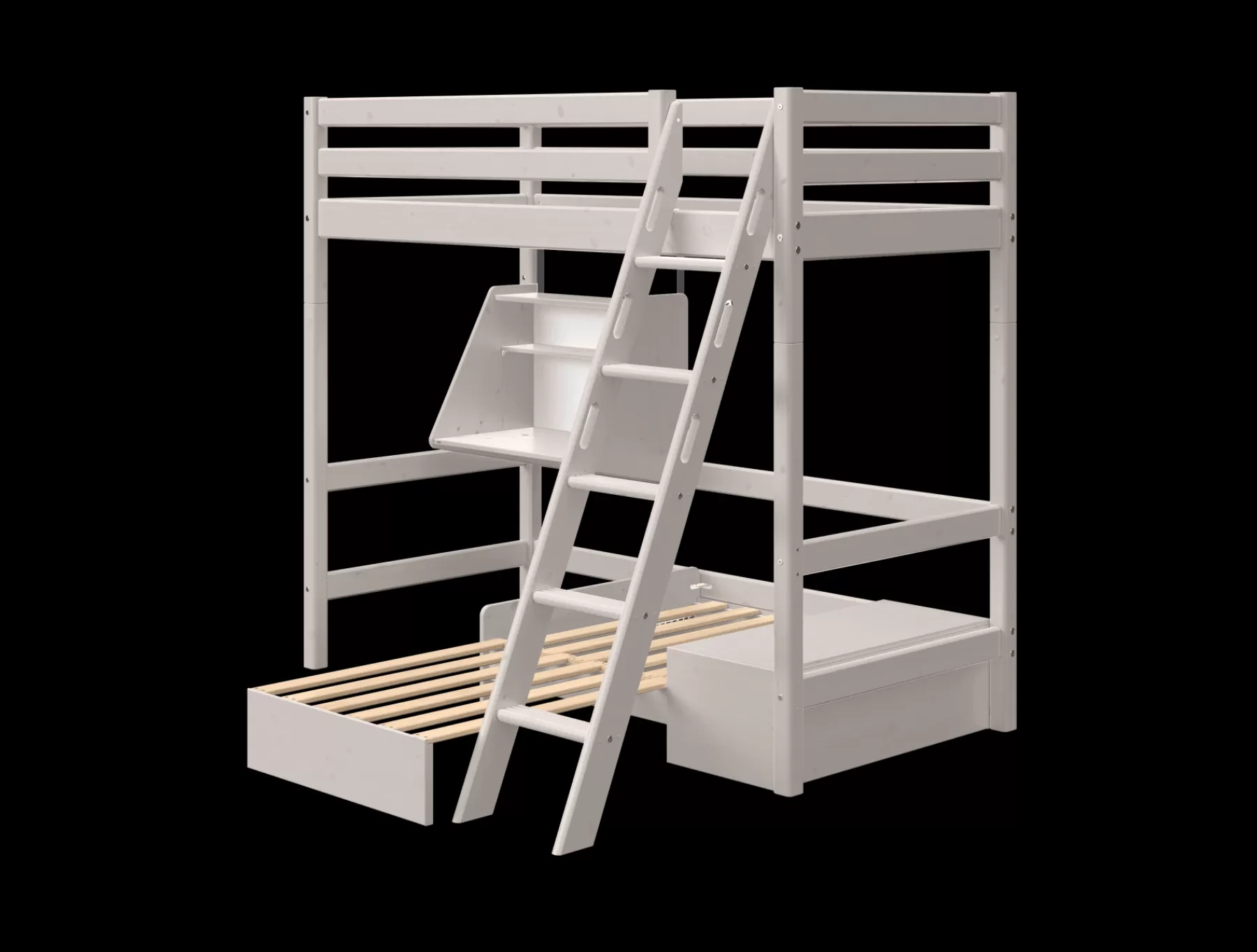 FLEXA Cama alta con módulo Casa^ Camas Con Escritorio | Camas Con Cama Nido