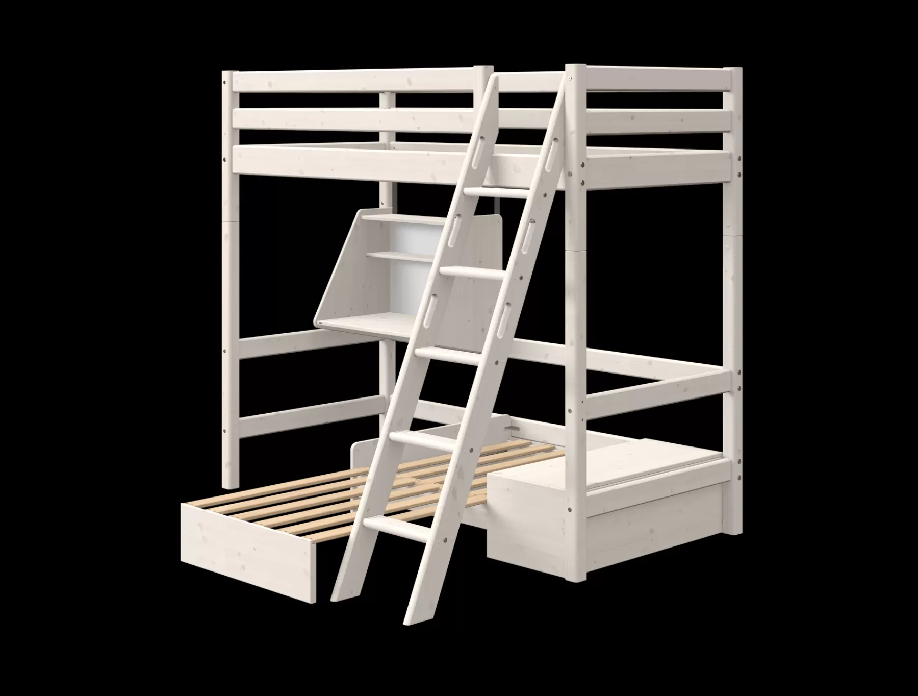 FLEXA Cama alta con módulo Casa^ Camas Con Escritorio | Camas Con Cama Nido