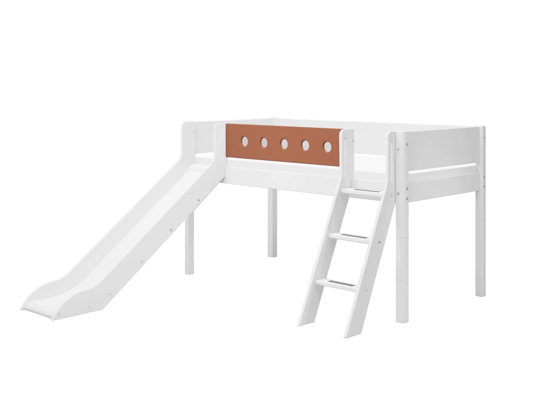 FLEXA Cama media-alta con escalera inclinada y tobogán^ Camas Media-altas | Camas Con Tobogán