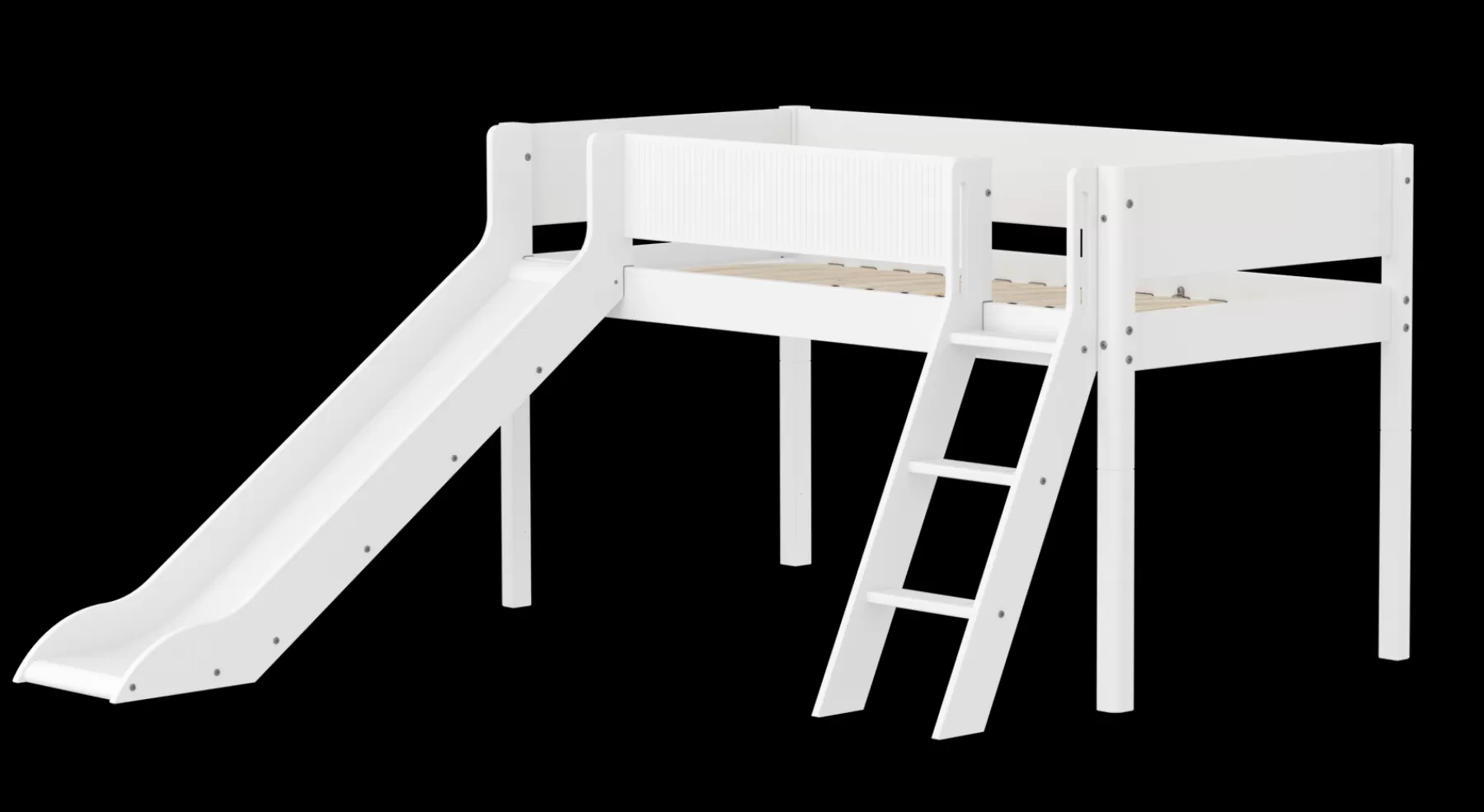 FLEXA Cama media-alta con escalera inclinada y tobogán^ Camas Media-altas