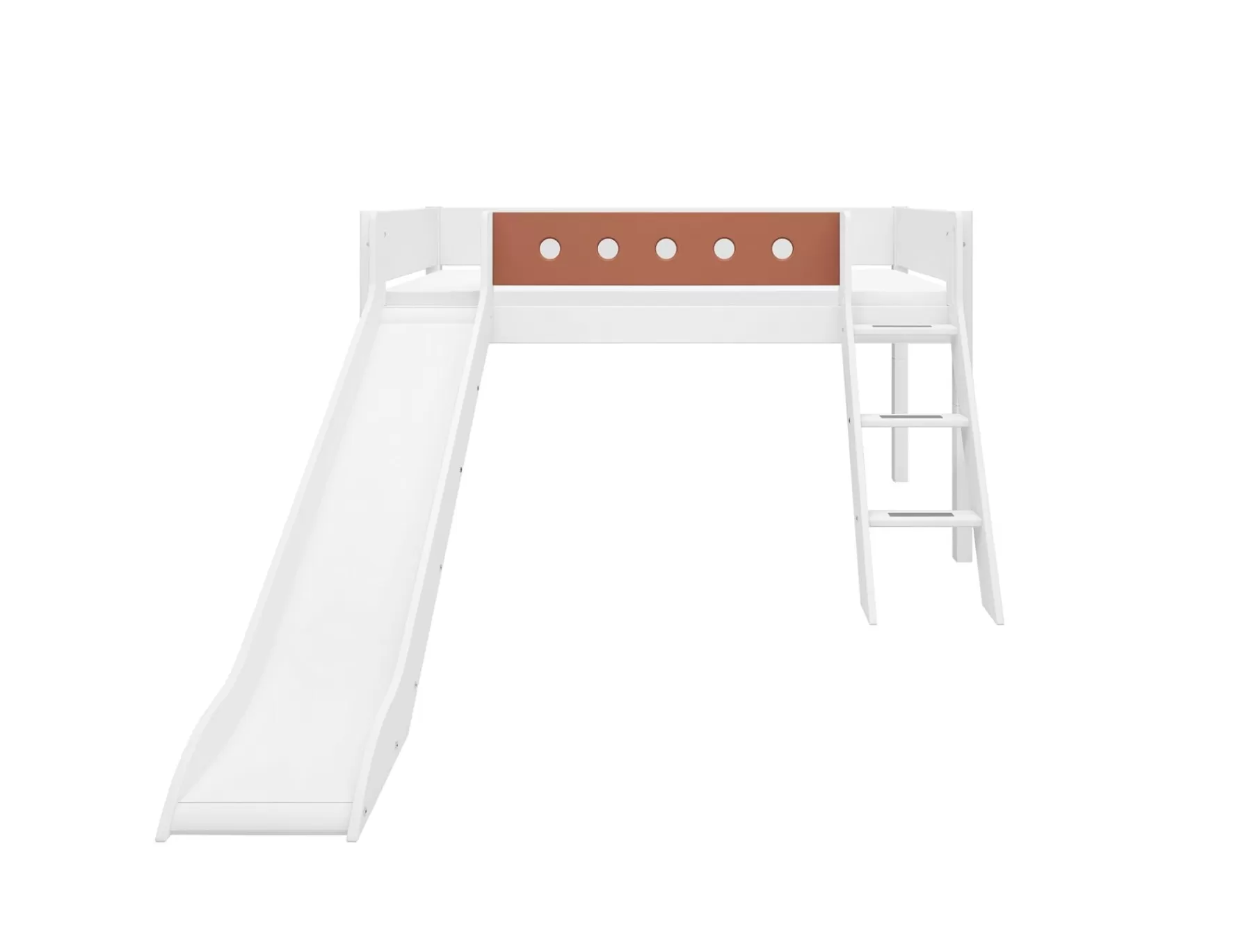 FLEXA Cama media-alta con escalera inclinada y tobogán^ Camas Media-altas | Camas Con Tobogán