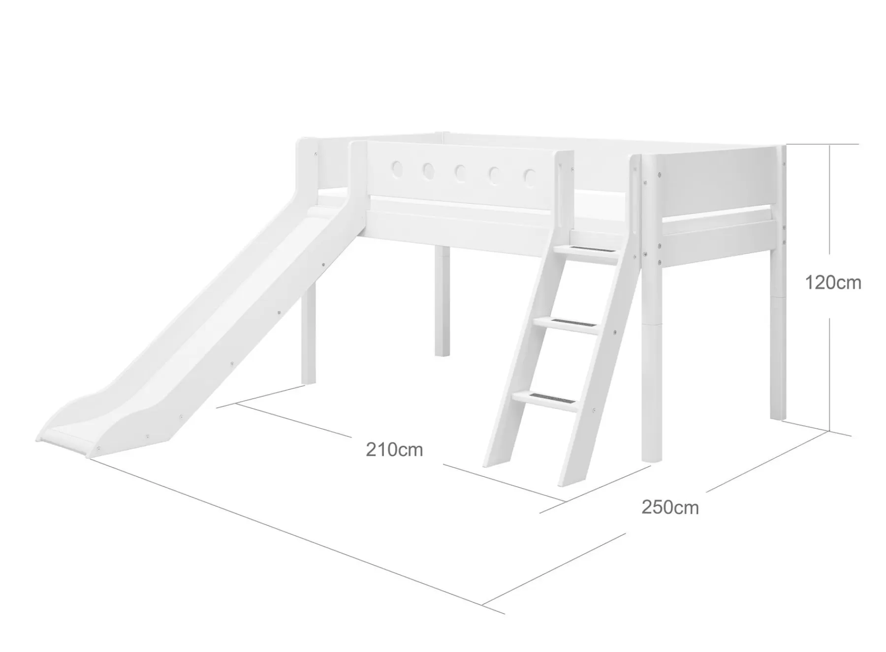 FLEXA Cama media-alta con escalera inclinada y tobogán^ Camas Con Tobogán | Camas Media-altas