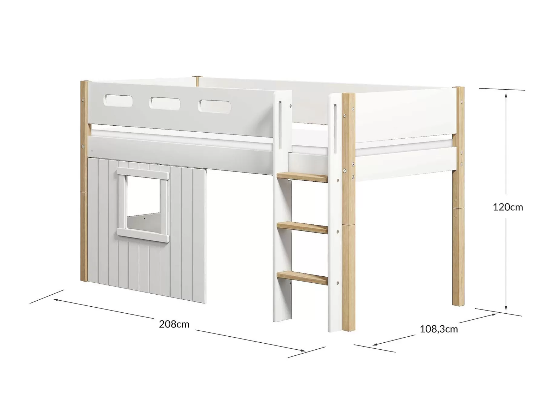 FLEXA Cama media-alta, escalera recta y frontales de cama para casa del árbol, marco blanco^ House Beds | Camas Media-altas